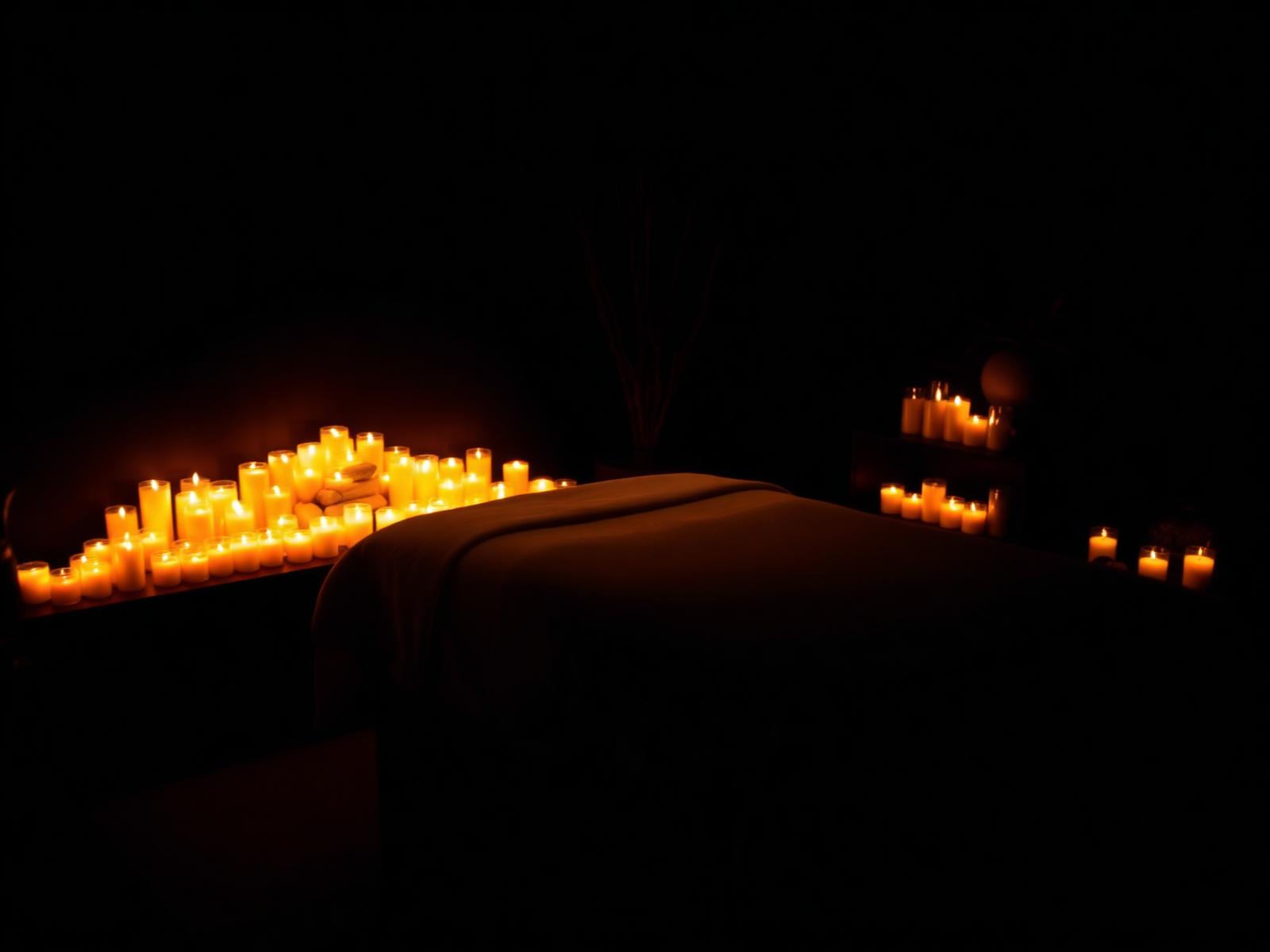 Calming treatment room with soft linens and eucalyptus